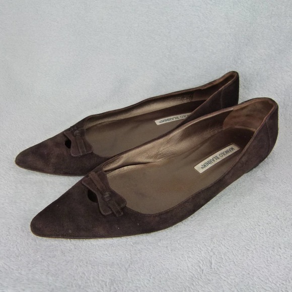 Manolo Blahnik Shoes - Manolo Blahnik Suede Flat Shoes Brown Pointed Toe Slip On Bow Womens Size 38 / 8